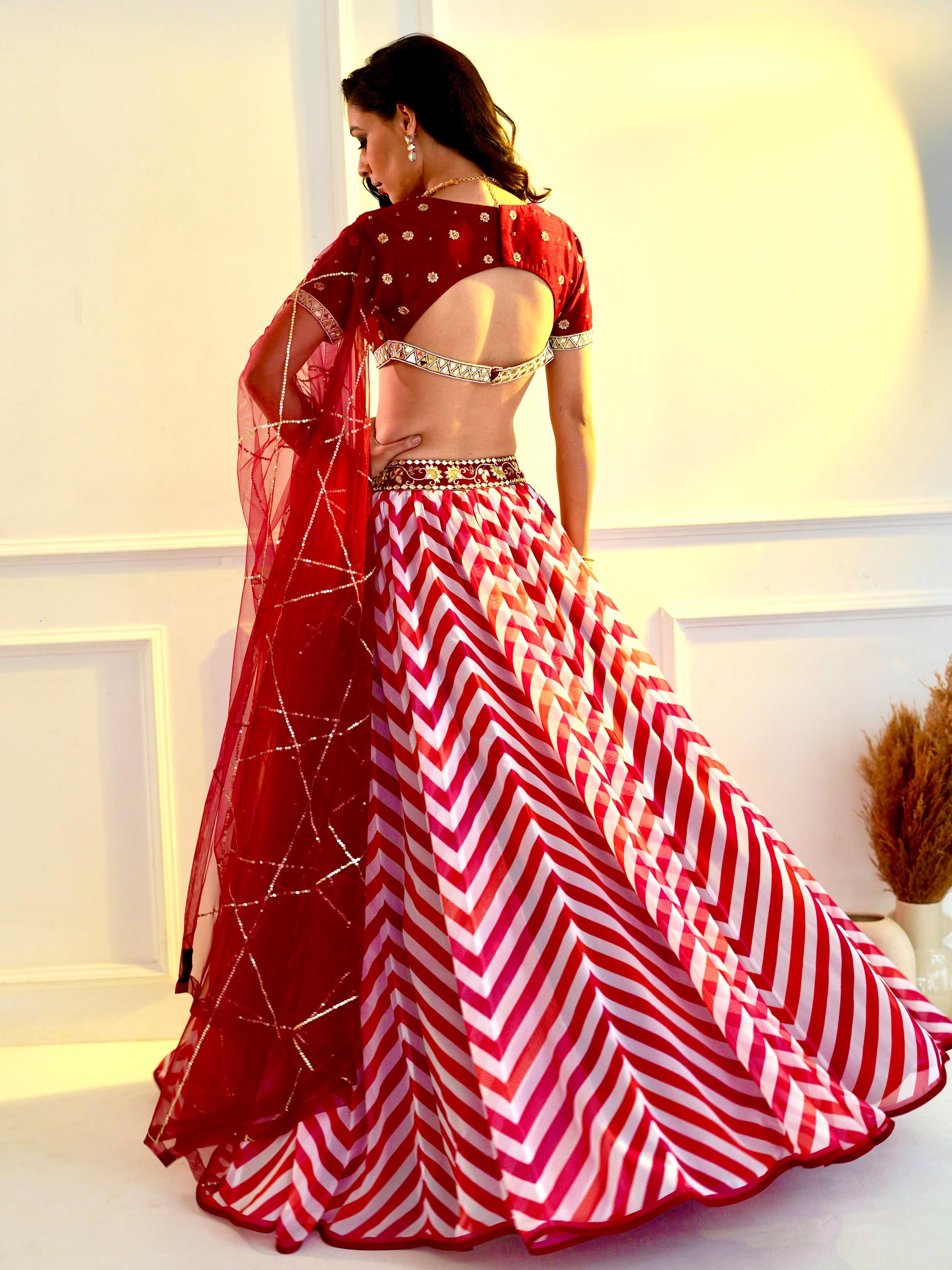 Maroon Myrah Chevron Lehenga Set image 1