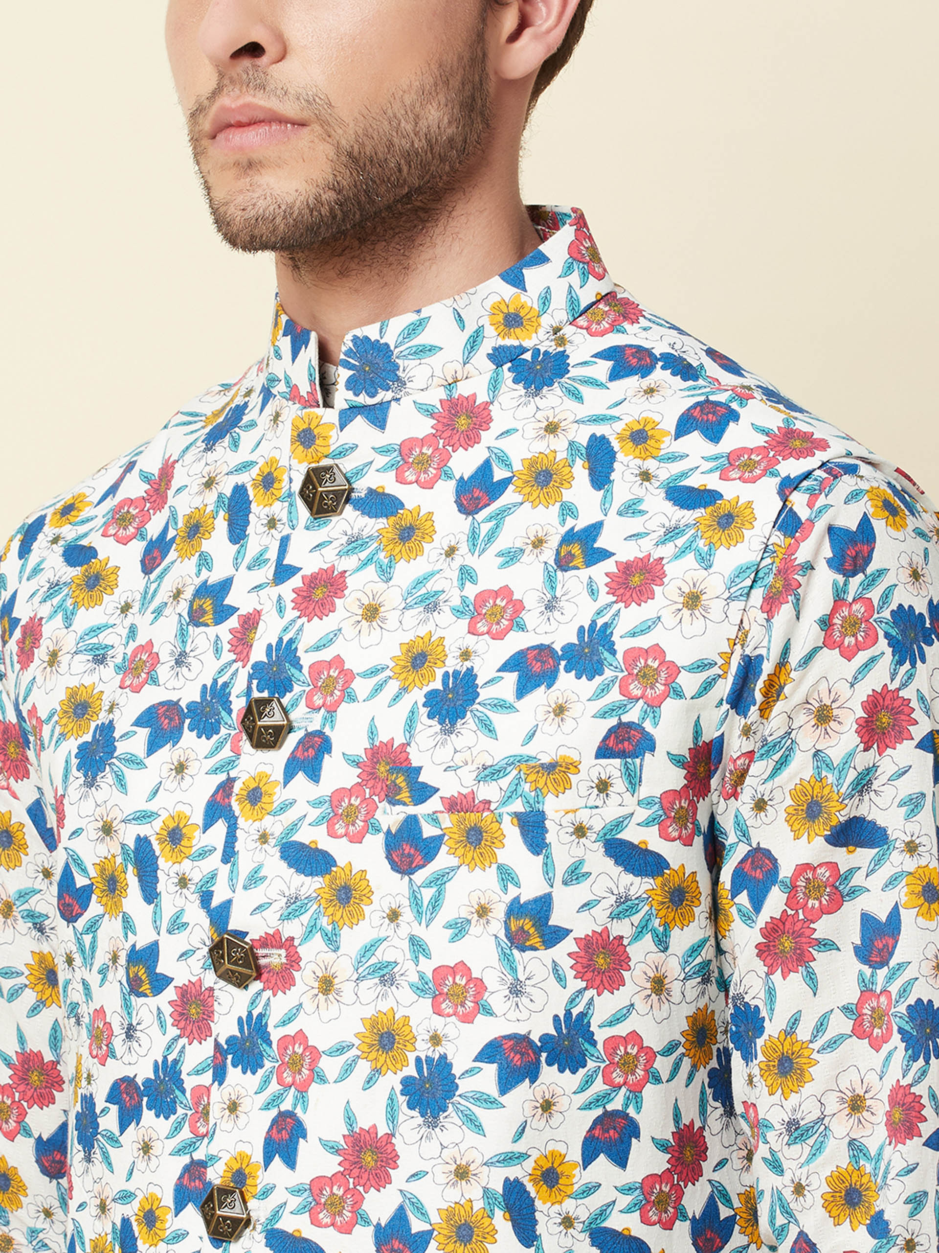 Multicolored Floral Print Jacket with Kurta Set image 1