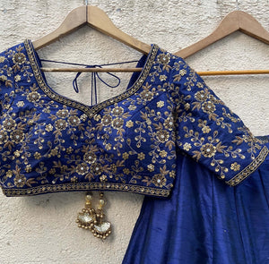 Navy Blue Embroidered Lehenga Set image 1