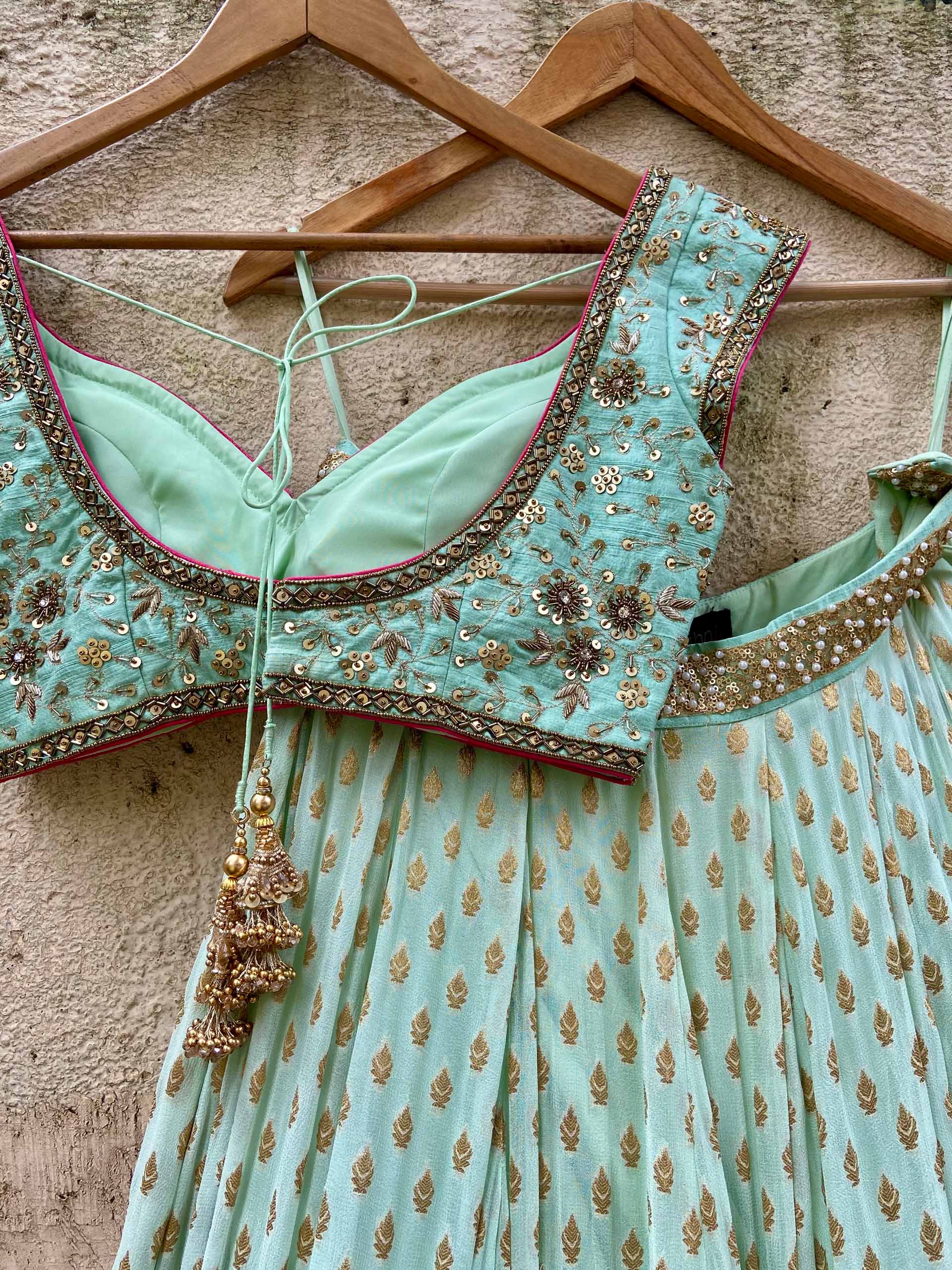 Mint Green Sharmily Zari Lehenga Set image 5