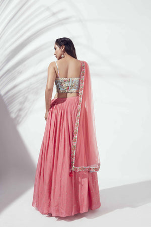 Coral Floral Lehenga Set image 1