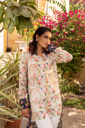 White Crepe Georgette High-Low Tunic Top image 3