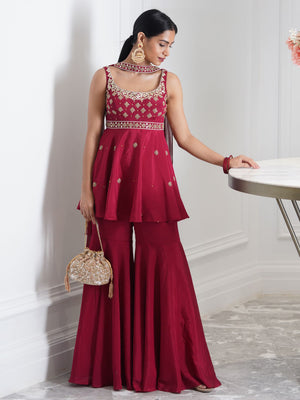 Maroon Aaisha Sharara Set - S image