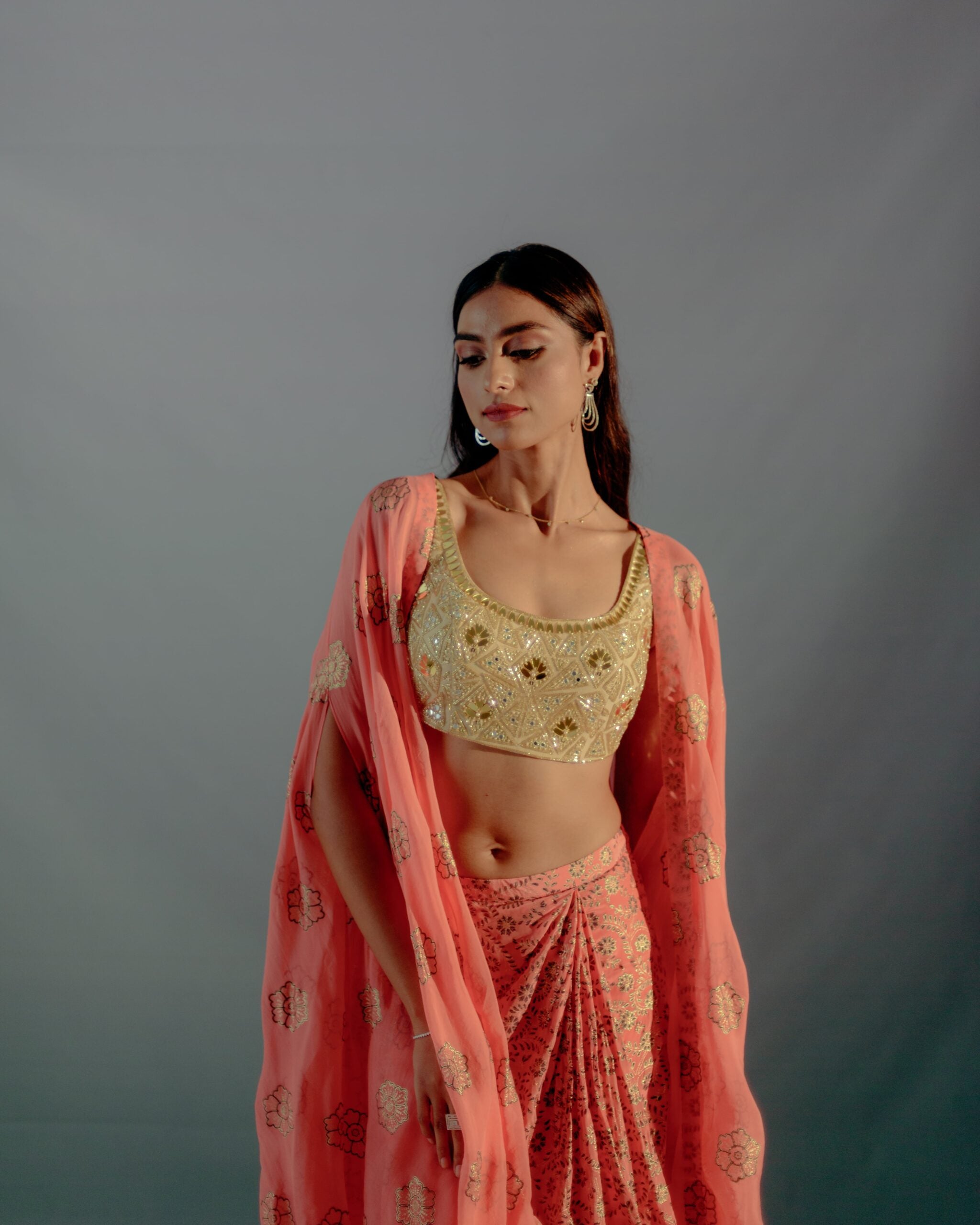 Coral foil Cape And Skirt Set image 2