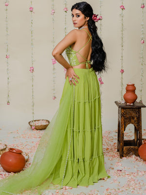 Lime Green Pearl Embroidered Sharara Set image 3