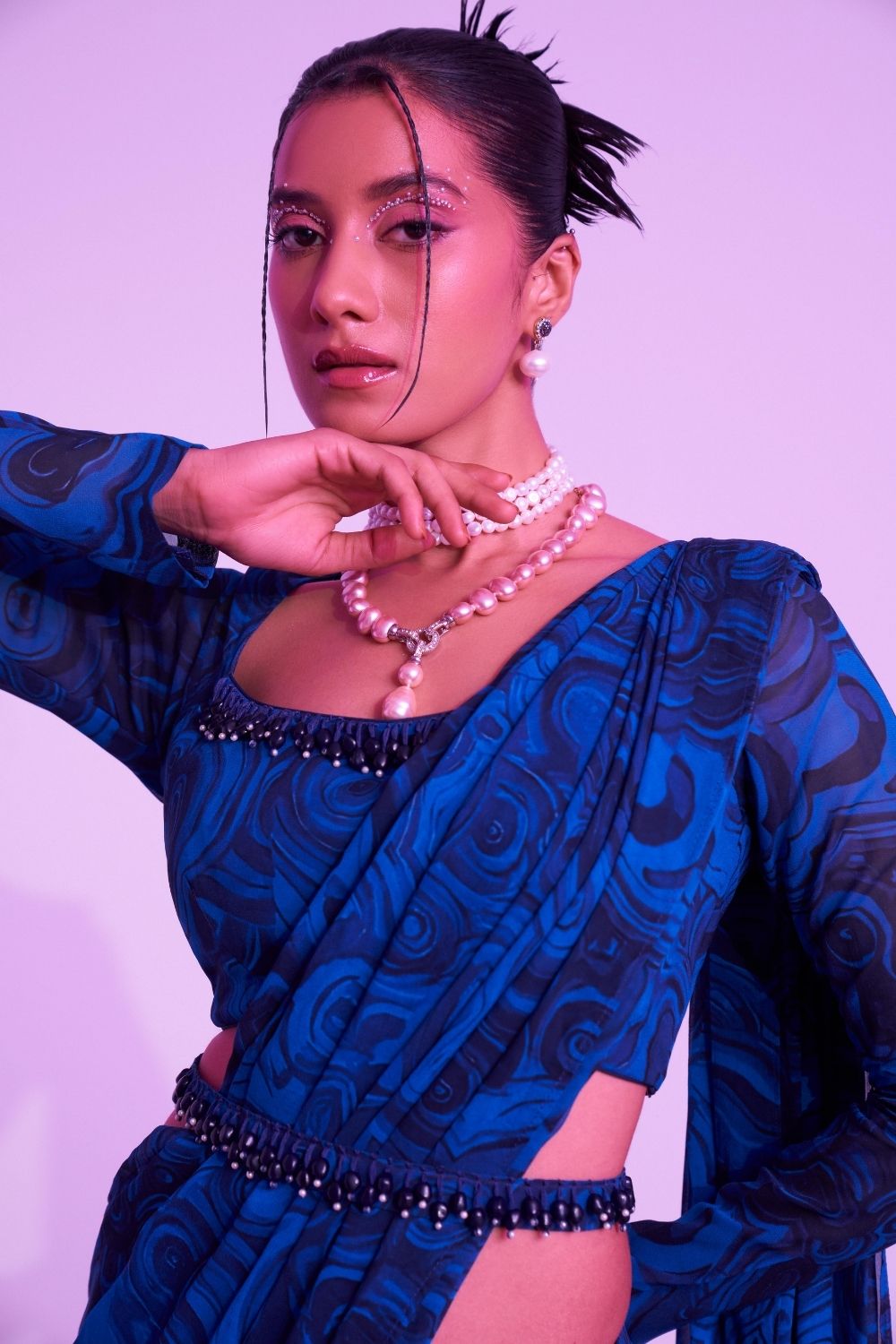 Mystic Blue and Black Print Saree image 2