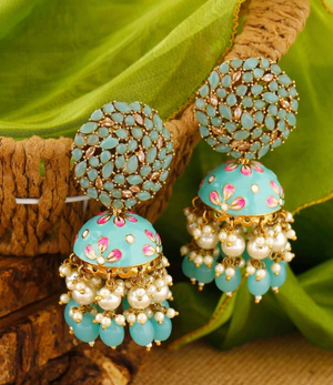 Dia Jhumka Earrings - Blue image