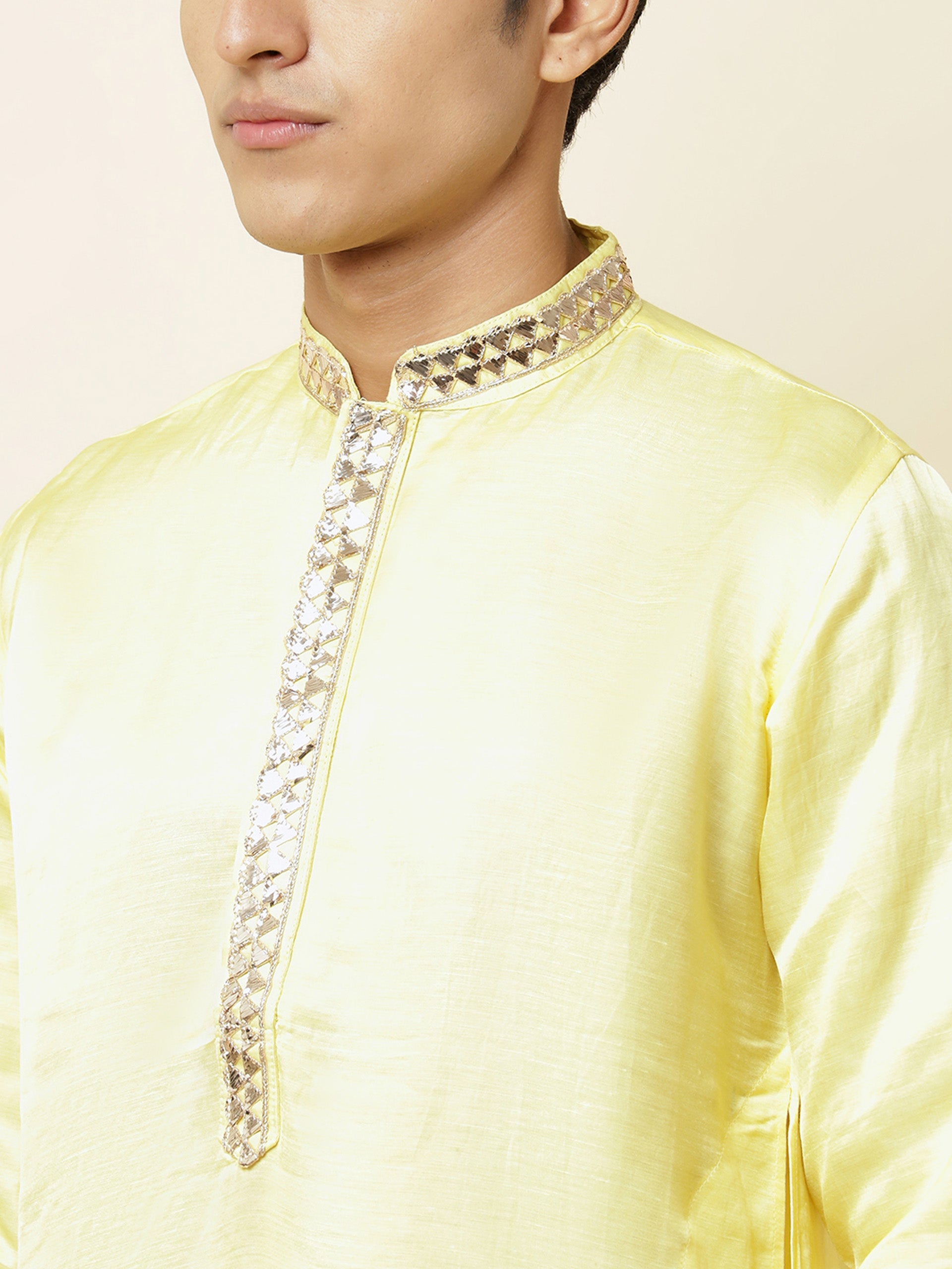 Yellow Satin Kurta image 1