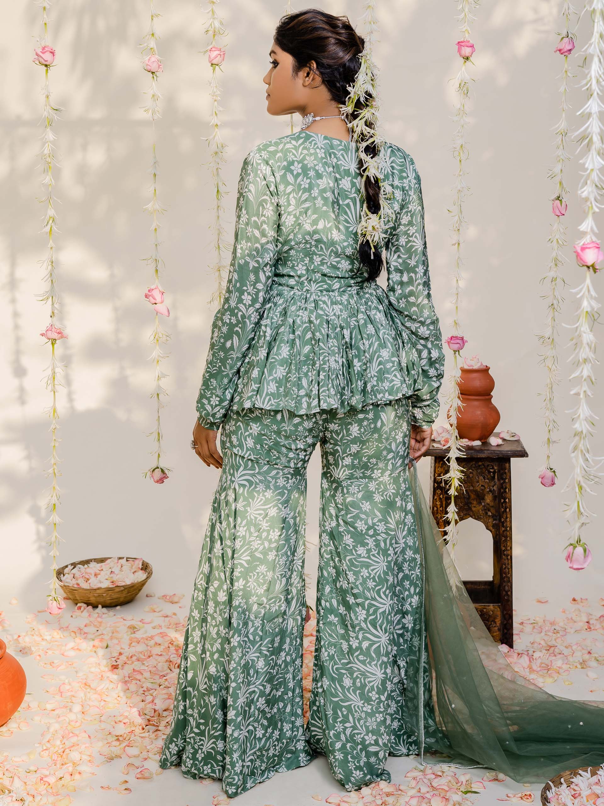 Floral Olive Green Sharara Set image 1