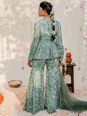 Floral Olive Green Sharara Set image 1