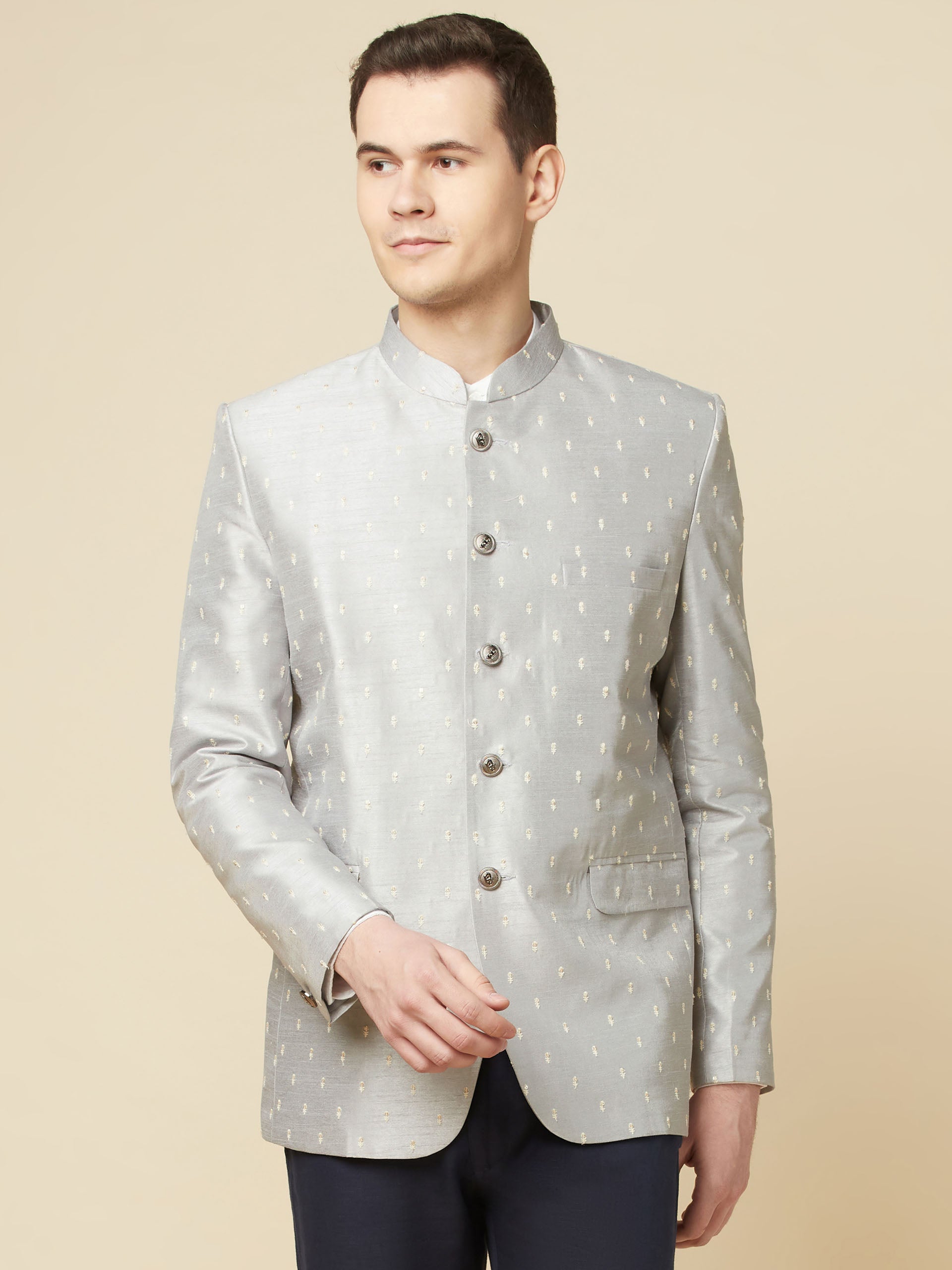 Grey Embroidered Jodhpuri Jacket - S image