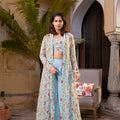 Light Blue Floral Georgette Embroidered Jacket Set image 0