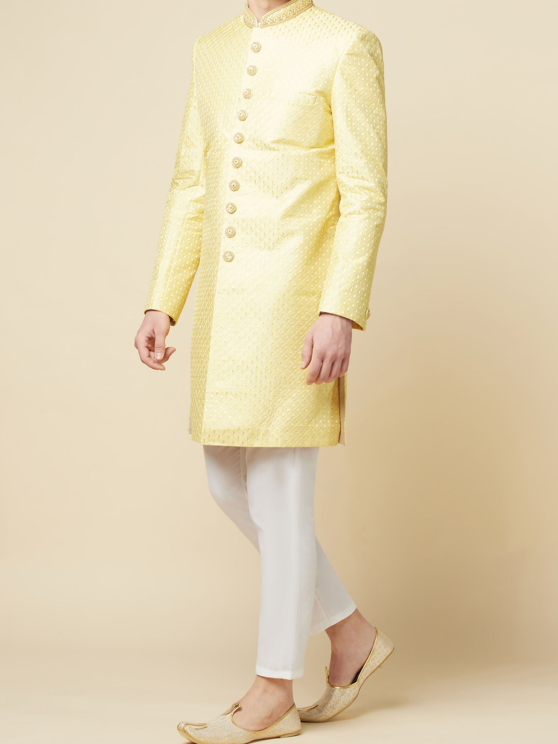 Lime Yellow Embroidered Sherwani Set image 5