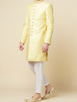 Lime Yellow Embroidered Sherwani Set image 5