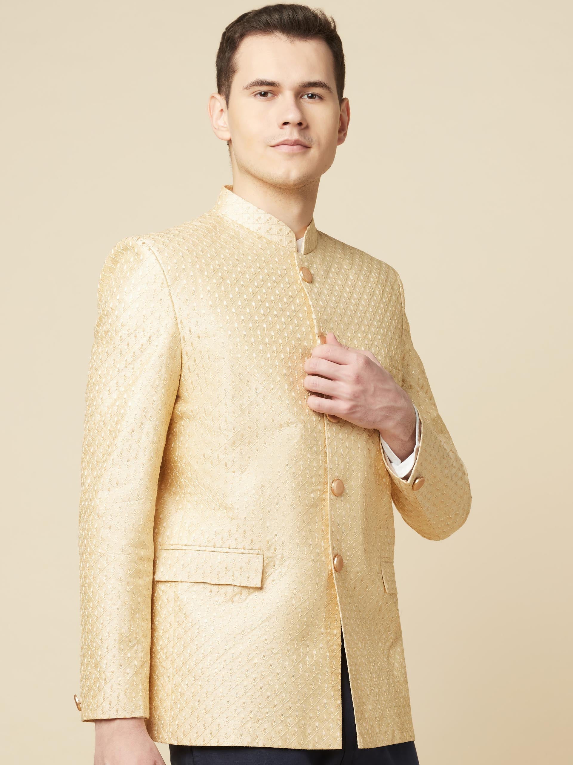 Nude Jacquard Jodhpuri Jacket image 4