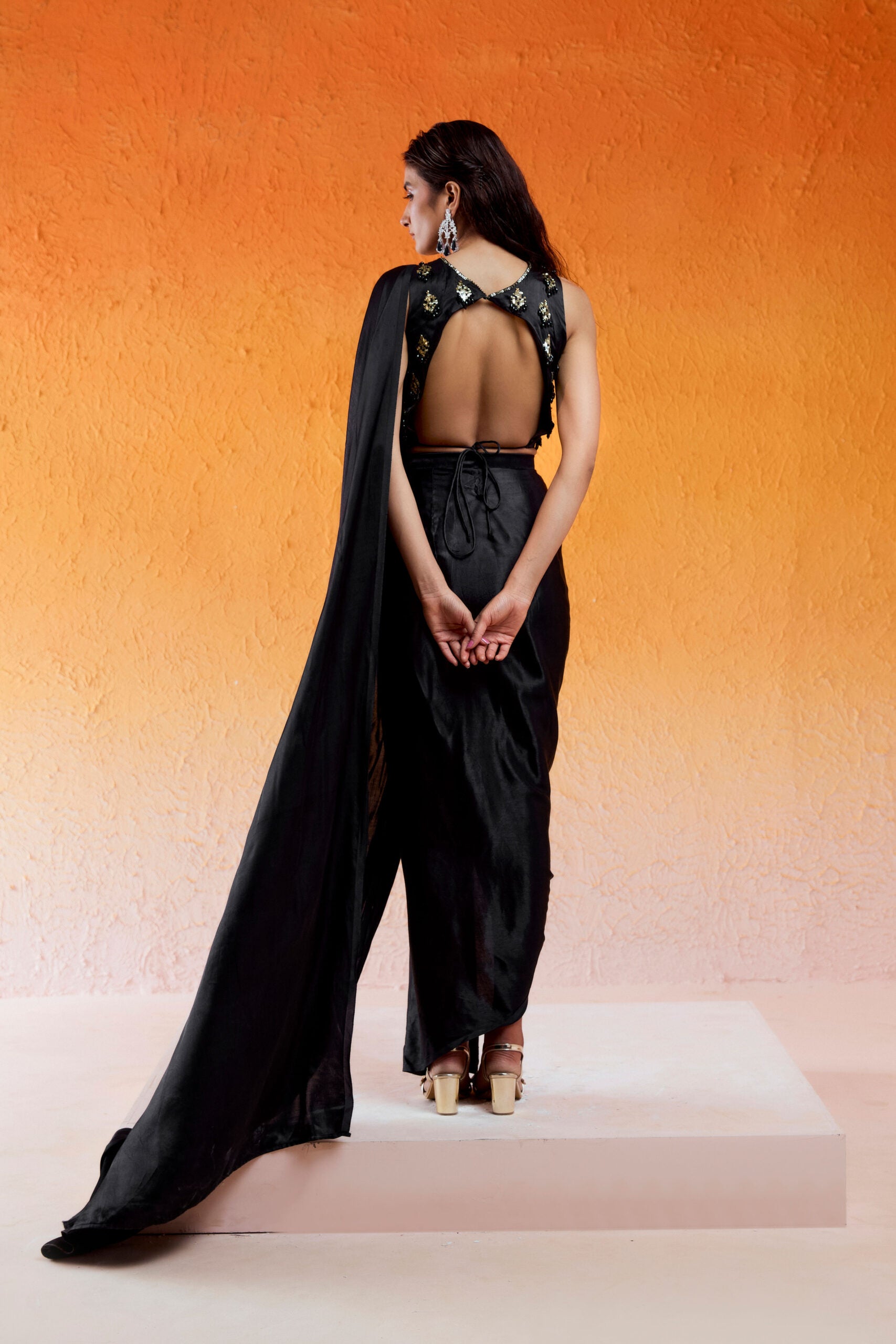 Black Embellished & Embroidered Saree Set image 7