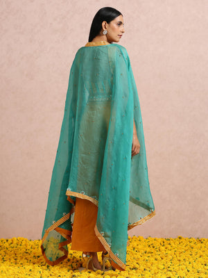 Rust Orange Dhoti Skirt Set with Teal Cape image 9