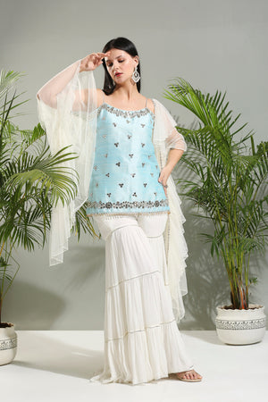 Powder Blue and Ivory Sharara Set - XL image