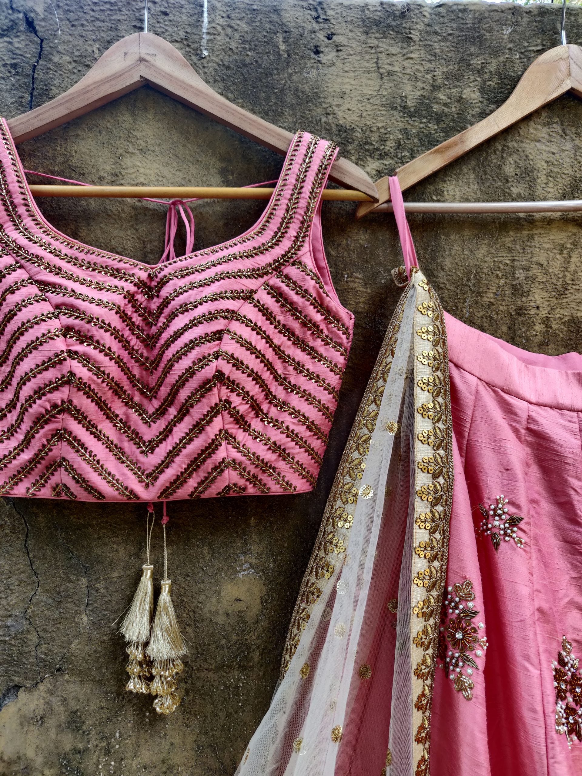 Peach Chevron Zardozi Work Lehenga image 4