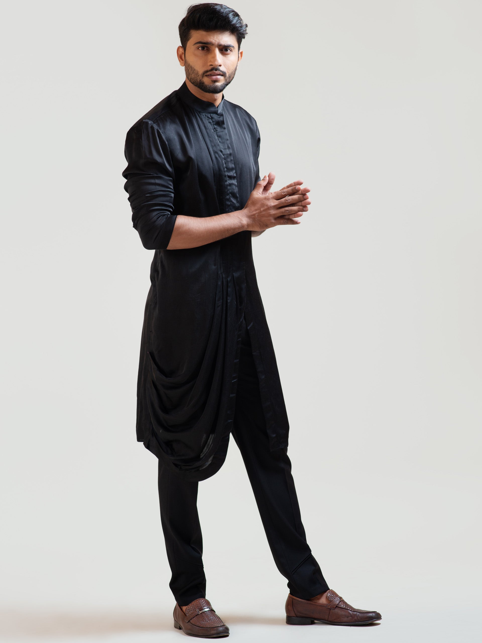 Black Drape Kurta Set - XL image