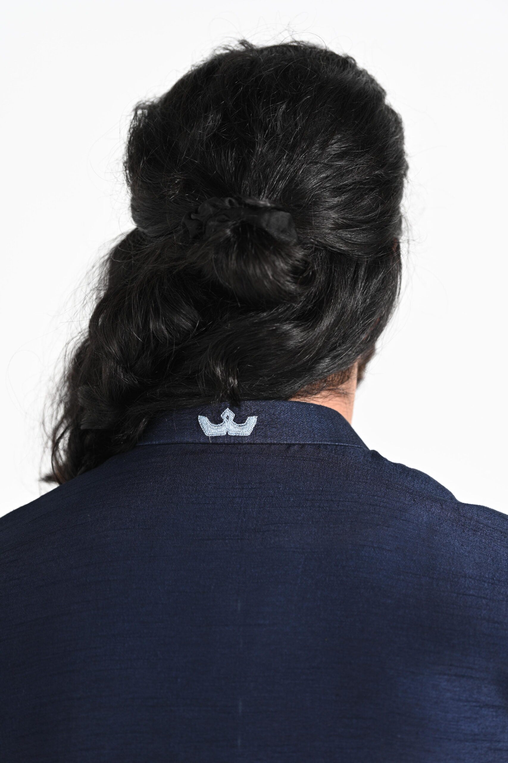 Navy Phulkari Inspired Nehru With Overlapping Layered Kurta Set image 6