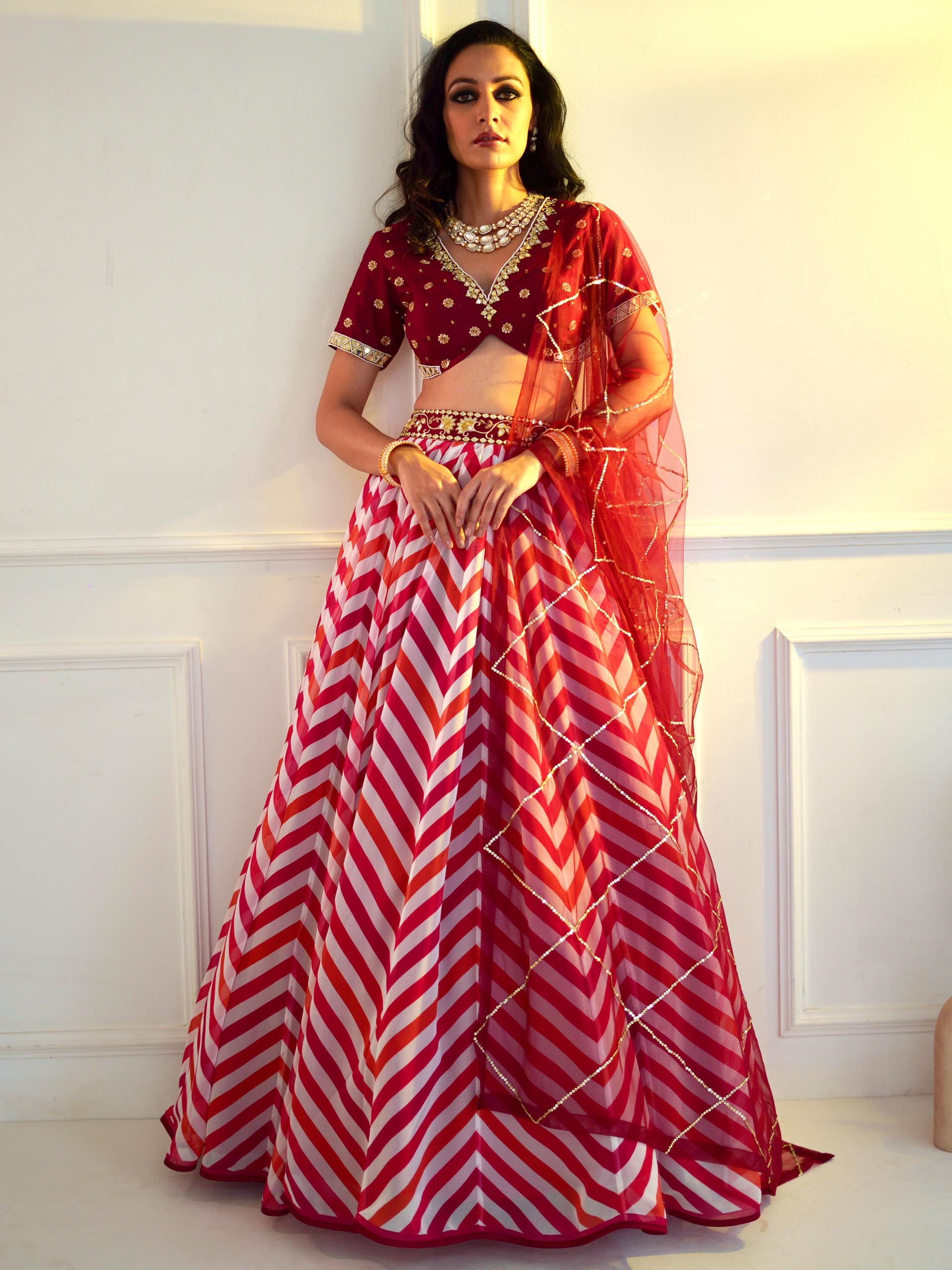 Maroon Myrah Chevron Lehenga Set image 0