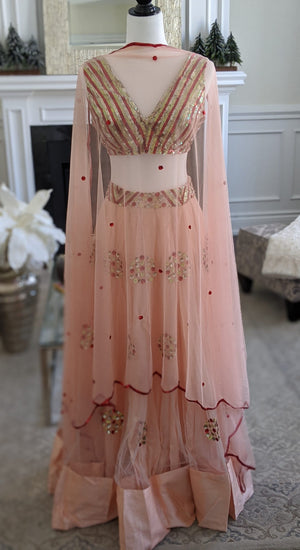 Peach Embroidered Lehenga Set image 1