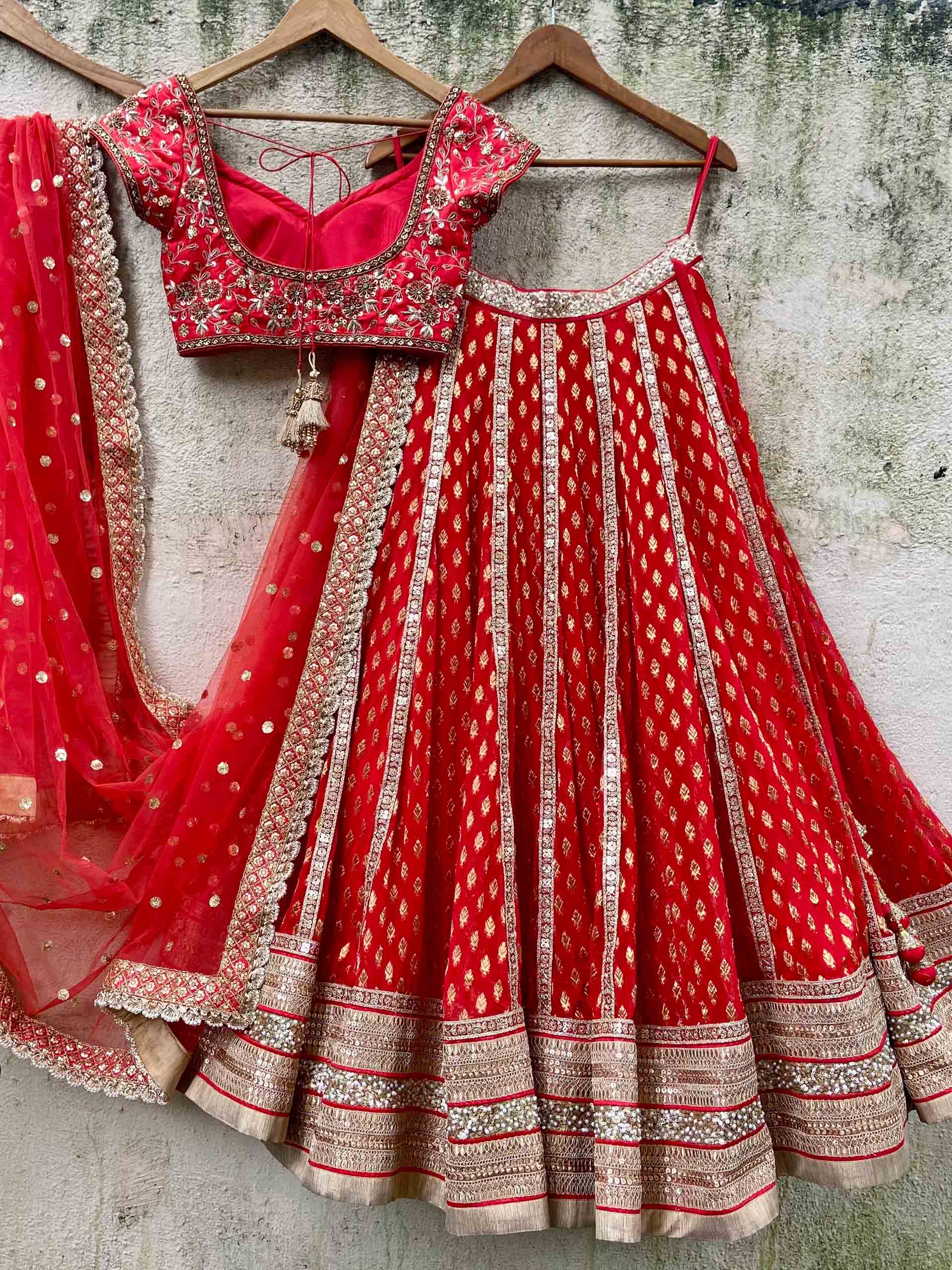 Red Bridal Sharmily Embroidered Lehenga Set image 2