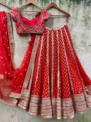 Red Bridal Sharmily Embroidered Lehenga Set image 2