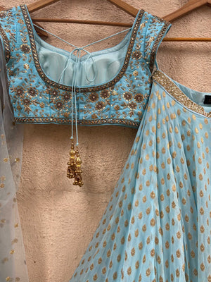 Powder Blue Sharmily Zari Lehenga Set image 4