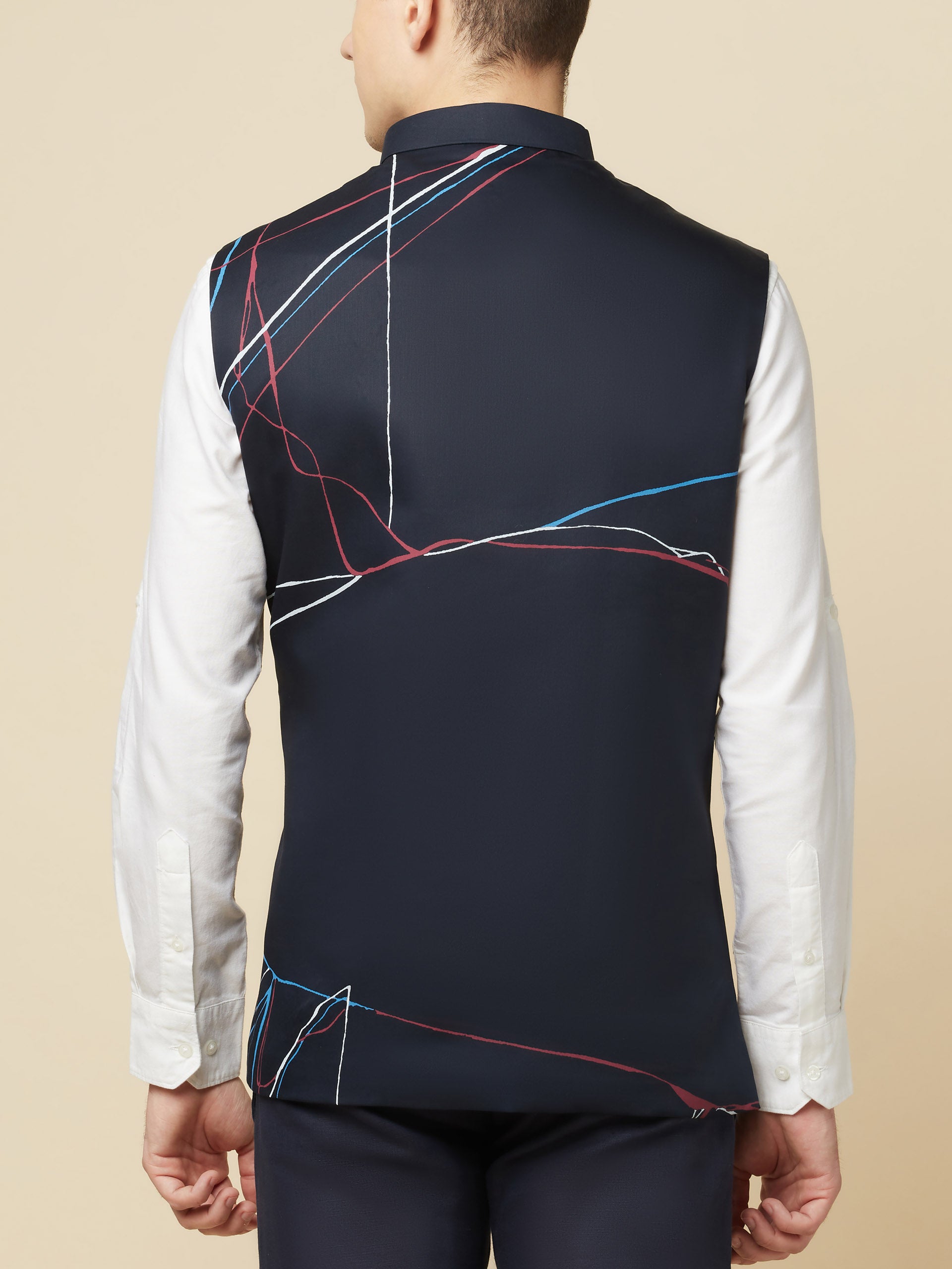 Navy Blue Printed Bundi Jacket image 4