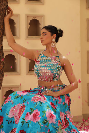 Floral Print Box Pleat Lehenga image 17