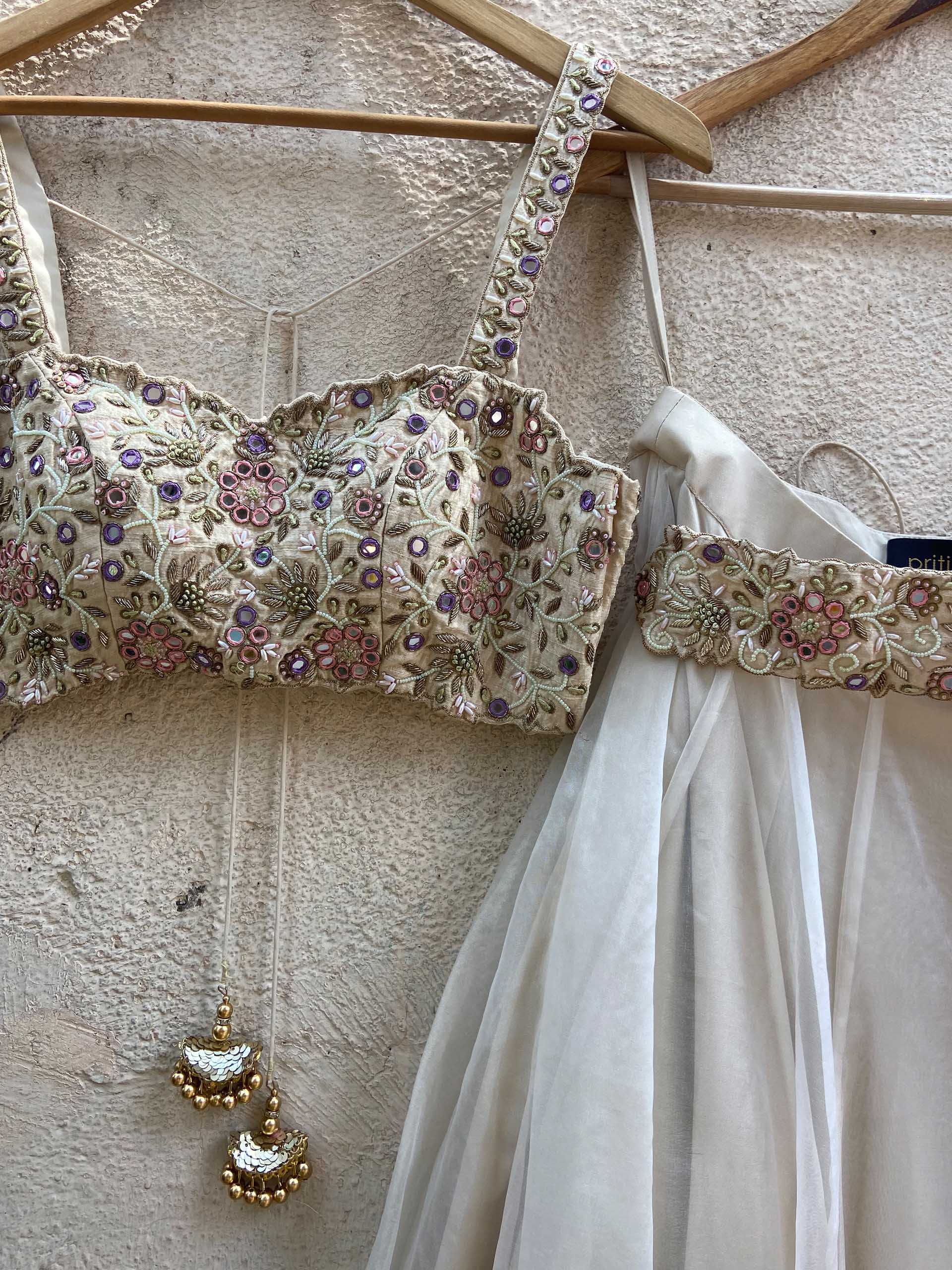 Ecru Ruffle Lehenga Set image 1