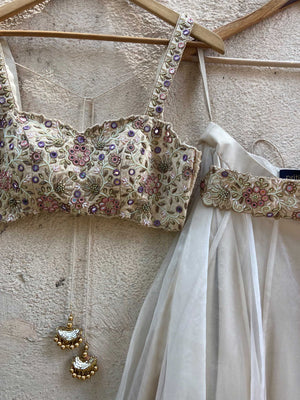 Ecru Ruffle Lehenga Set image 1