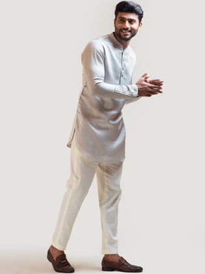 Grey Pintucks Short Kurta Set - XL image