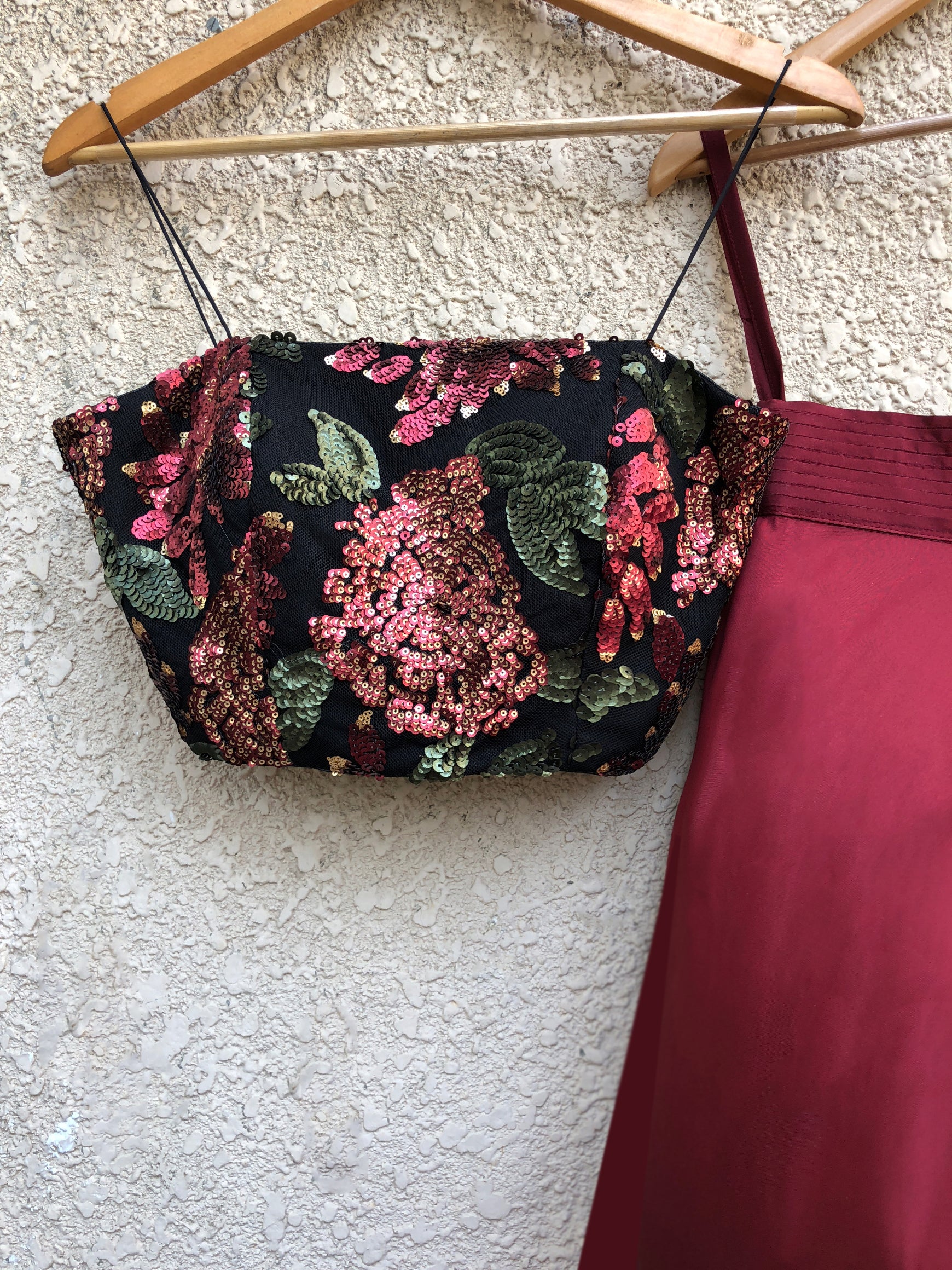 Black Sequins Bustier with Wine Skirt image 1