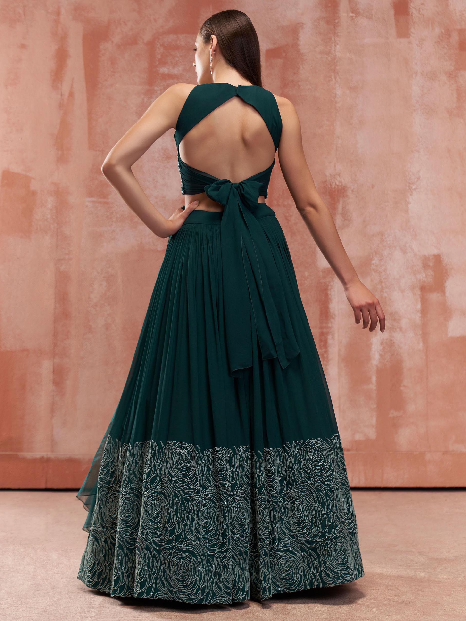 Bottle Green Pearl Lehenga Set image 1