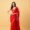 Red Modal Satin Saree image 0