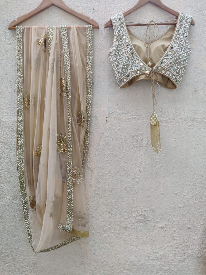 Blue and Nude Lehenga Set image 4