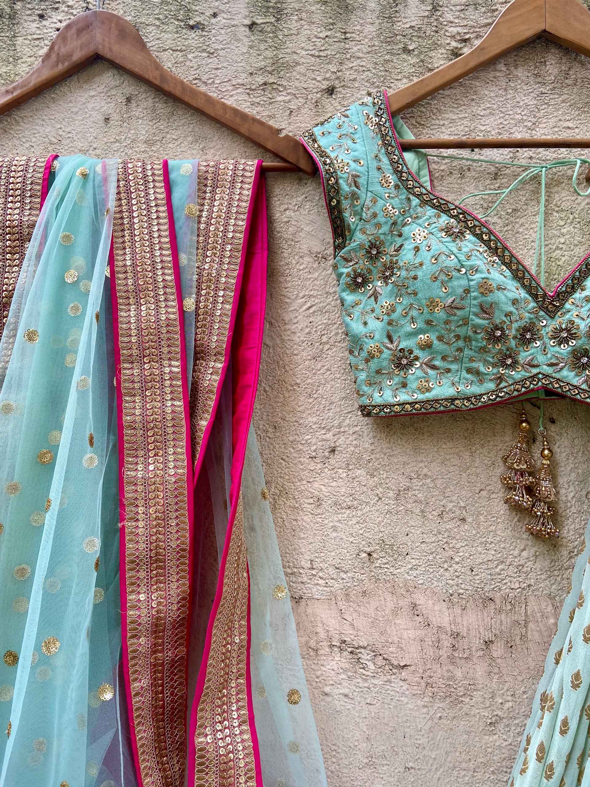 Mint Green Sharmily Zari Lehenga Set image 3