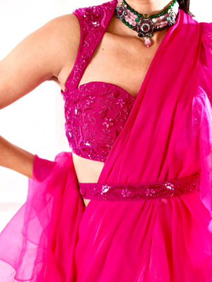 Rosie Hot Pink Ruffle Saree Set image 6