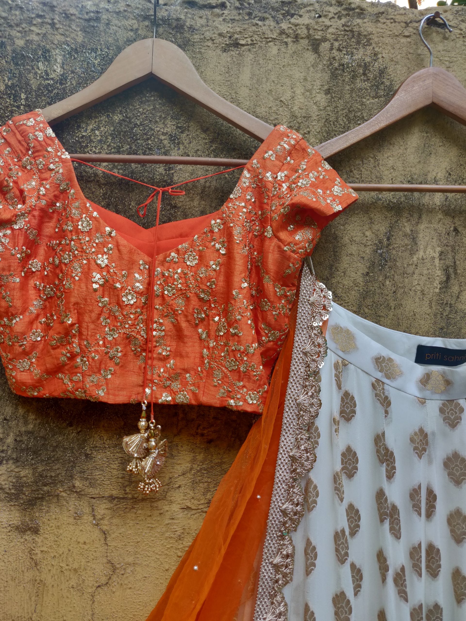 Orange and Ivory Ruffle Lehenga image 1