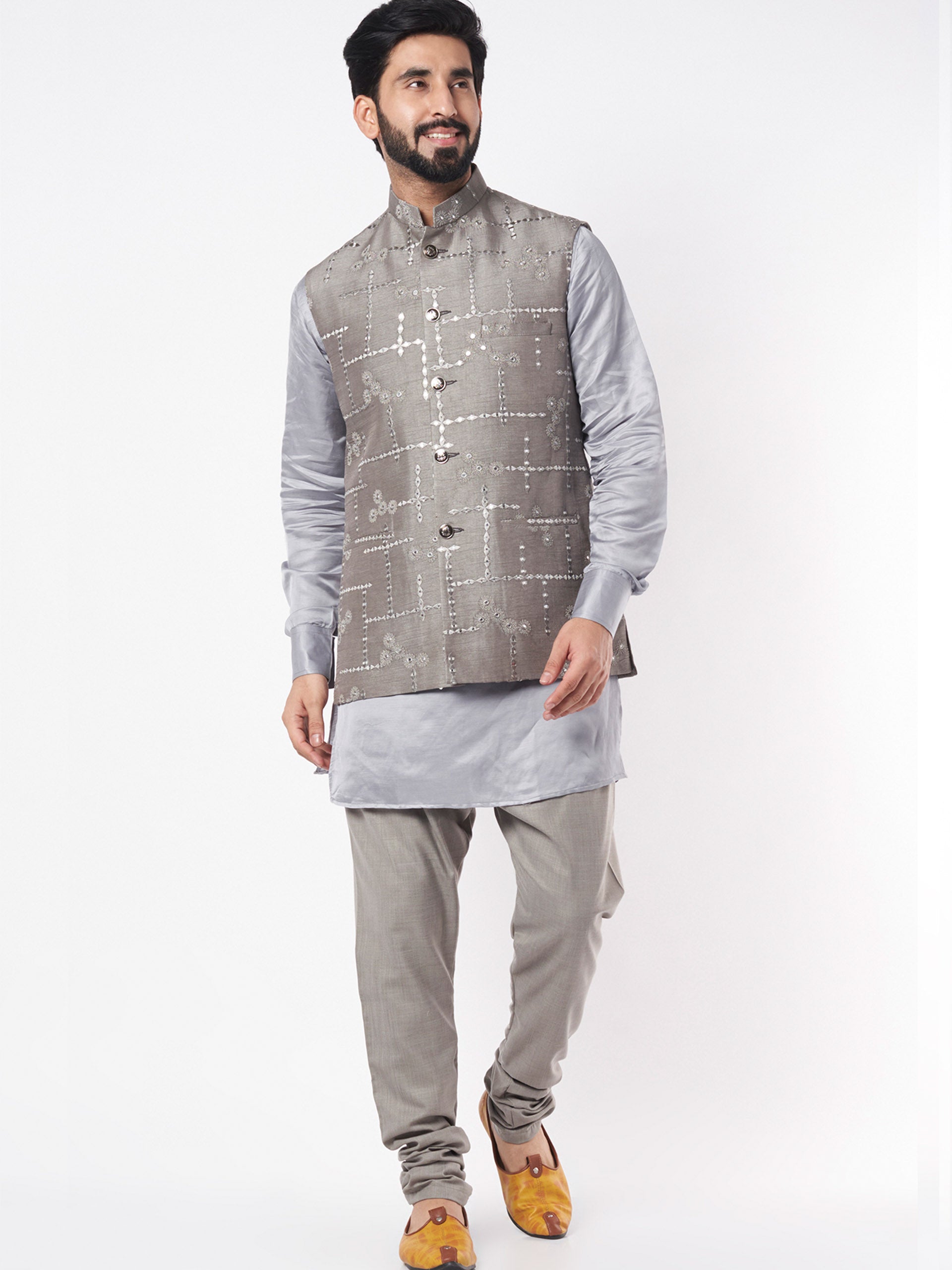 Grey Silk Bundi Jacket - Custom image