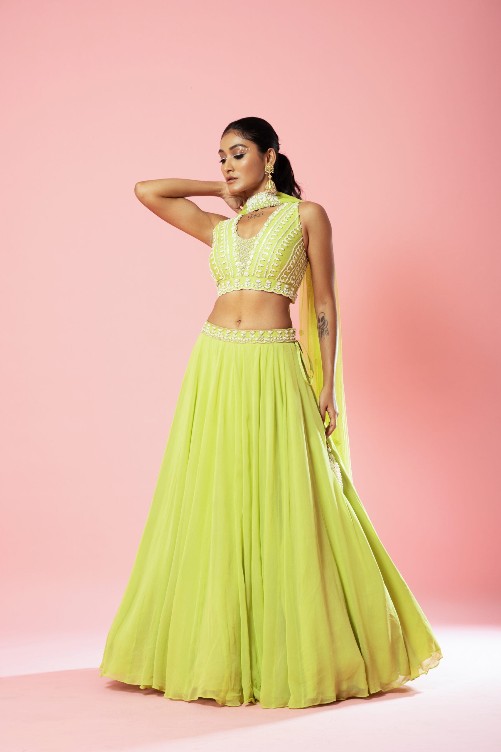 Lime Green Embroidered Lehenga Set - Custom image