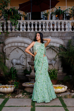 Sage Green Fish Cut Lehenga Set image 2