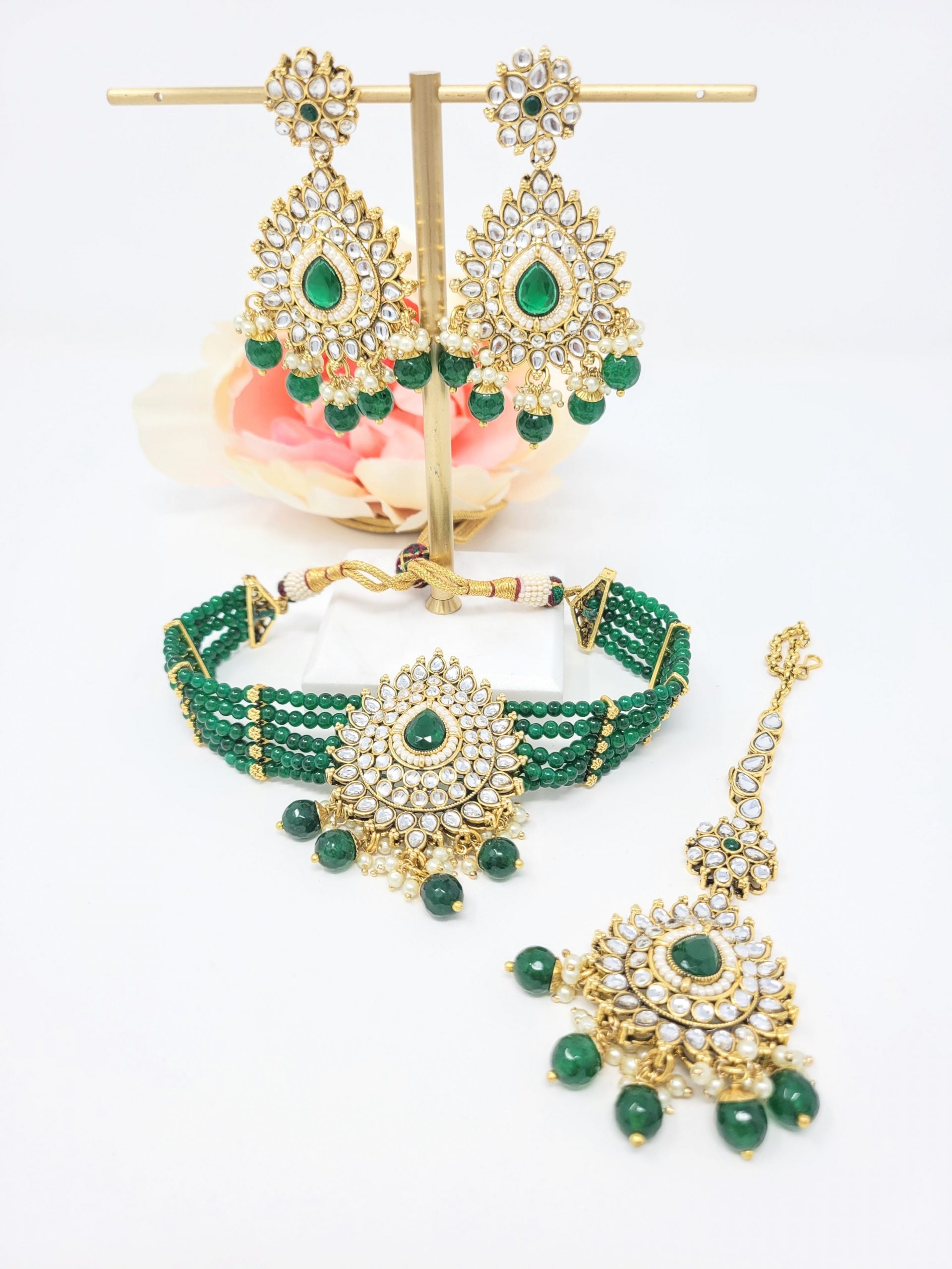 Sonam Choker Set - Emerald Green image