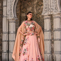 Peach Lehenga Set With Cape image 0