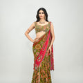 Olive Highlighted Dual Pre-stitched Saree Paired With Badla Embroidered Green Blouse image 0