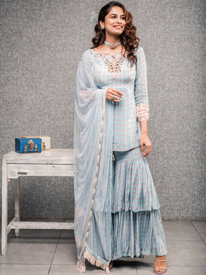 Sky Blue Sharara Set - L image