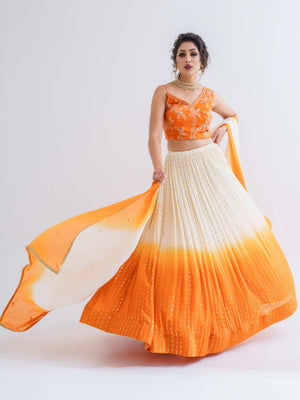 Off-White Orange Ombre Lehenga Set image 2